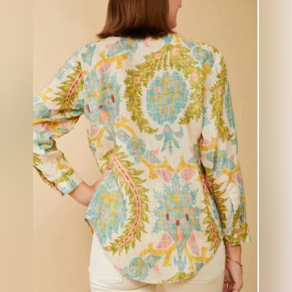 Spartina 449 Jori Linen Shirt Sugar Mill Damask Flax size XS - Picture 2 of 8